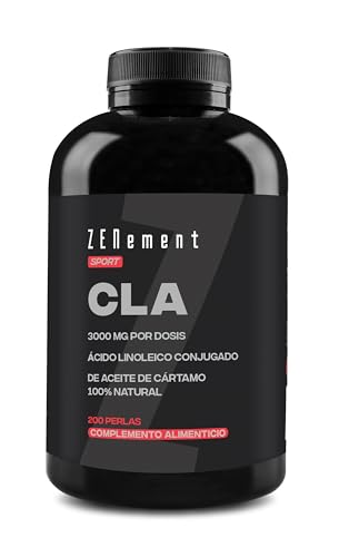 CLA Ácido Linoleico Conjugado 3000 mg por dosis (1000 mg por perla), 200 perlas de Aceite Vegetal de Cártamo 80% (Suministro para 2 meses) | Quemagrasas, Aumentar la musculatura | Zenement