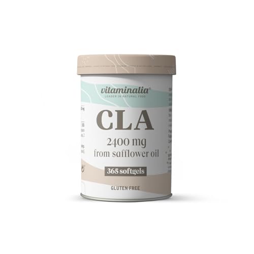 CLA de Vitaminalia | 365 Perlas 2400mg Real de Ácido Linoleico Conjugado por Dosis Diaria | de Aceite de Cártamo 80% | Perlas de Alta Concentración | Sin OGM, Sin Gluten