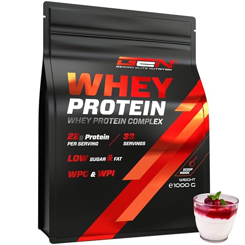 Whey Protein Complex - 1000 g (Gachas de sémola con cerezas) - Con contenido de aislado - Polvo de proteína soluble instantánea con BCAA y EAA - German Elite Nutrition