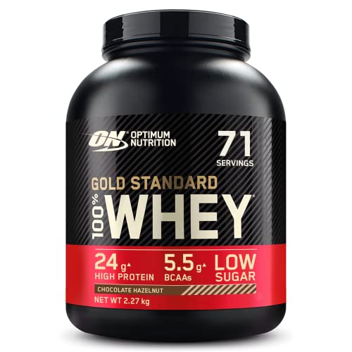 Optimum Nutrition Gold Standard 100% Whey, Proteína en Polvo para Recuperacíon y Desarrollo Muscular con Glutamina Natural y Aminoácidos BCAA, Sabor Chocolate Avellana, 71 Dosis, 2.27 kg