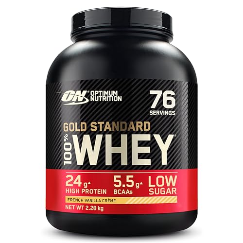 Optimum Nutrition Gold Standard 100% Whey, Proteína en Polvo para Recuperacíon y Desarrollo Muscular con Glutamina Natural y Aminoácidos BCAA, Sabor Crema de Vainilla Francesa, 2.28 kg