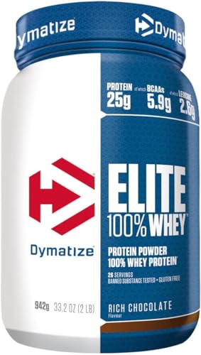 Dymatize Elite 100% Whey Rich Chocolate 942g - Pulverizador de adecuada Poteína y Baja Azúcar + Proteína de Suero y BCAA