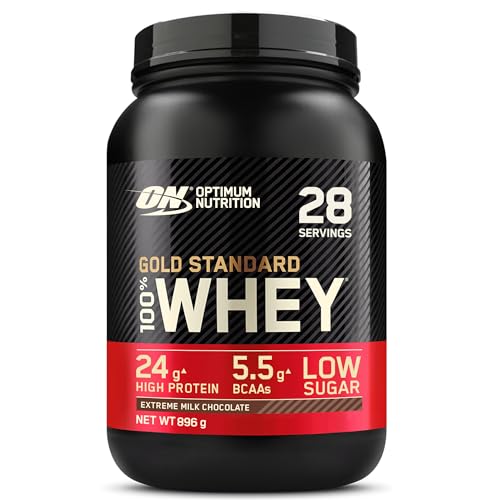 Optimum Nutrition Gold Standard 100% Whey, Proteína en Polvo para Recuperacíon y Desarrollo Muscular con Glutamina Natural y Aminoácidos BCAA, Sabor Extreme Milk Chocolate, 28 Dosis, 896 g