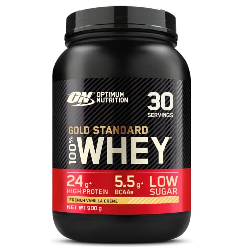 Optimum Nutrition Gold Standard 100% Whey, Proteína en Polvo para Recuperacíon y Desarrollo Muscular con Glutamina Natural y Aminoácidos BCAA, Sabor Crema de Vainilla Francesa, 900 g