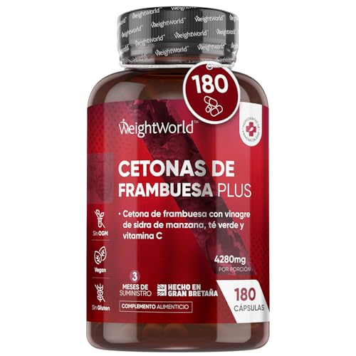 Cetonas de Frambuesa Plus 4280mg, 180 Cápsulas, Suplemento Dietético con Vinagre de Sidra de Manzana, Té Verde, Acai en Polvo y Vitamina C - Metabolismo y Vitalidad - Dieta Keto, Vegano y Sin Lactosa