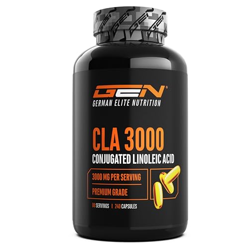 CLA - 240 cápsulas con 1000 mg cada una - Altamente dosificado con 3000 mg por porción diaria - Ácido graso linoleico conjugado