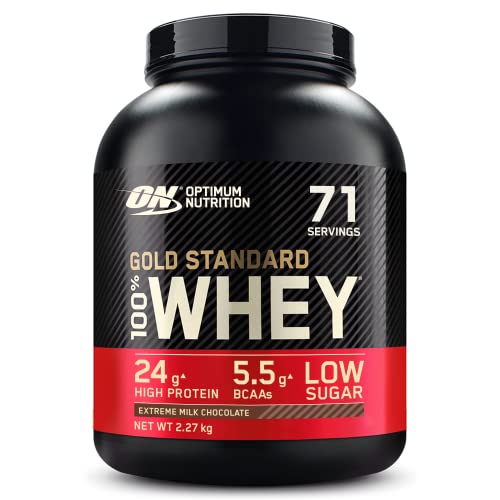 Optimum Nutrition Gold Standard 100% Whey, Proteína en Polvo para Recuperacíon y Desarrollo Muscular con Glutamina Natural y Aminoácidos BCAA, Sabor Extreme Milk Chocolate, 2.27 kg